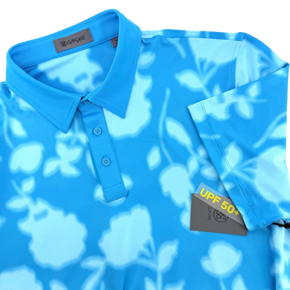NEW G/FORE Floral Polo Mens XL Blue Short Sleeve UPF 50+ Performance Golf Shirt